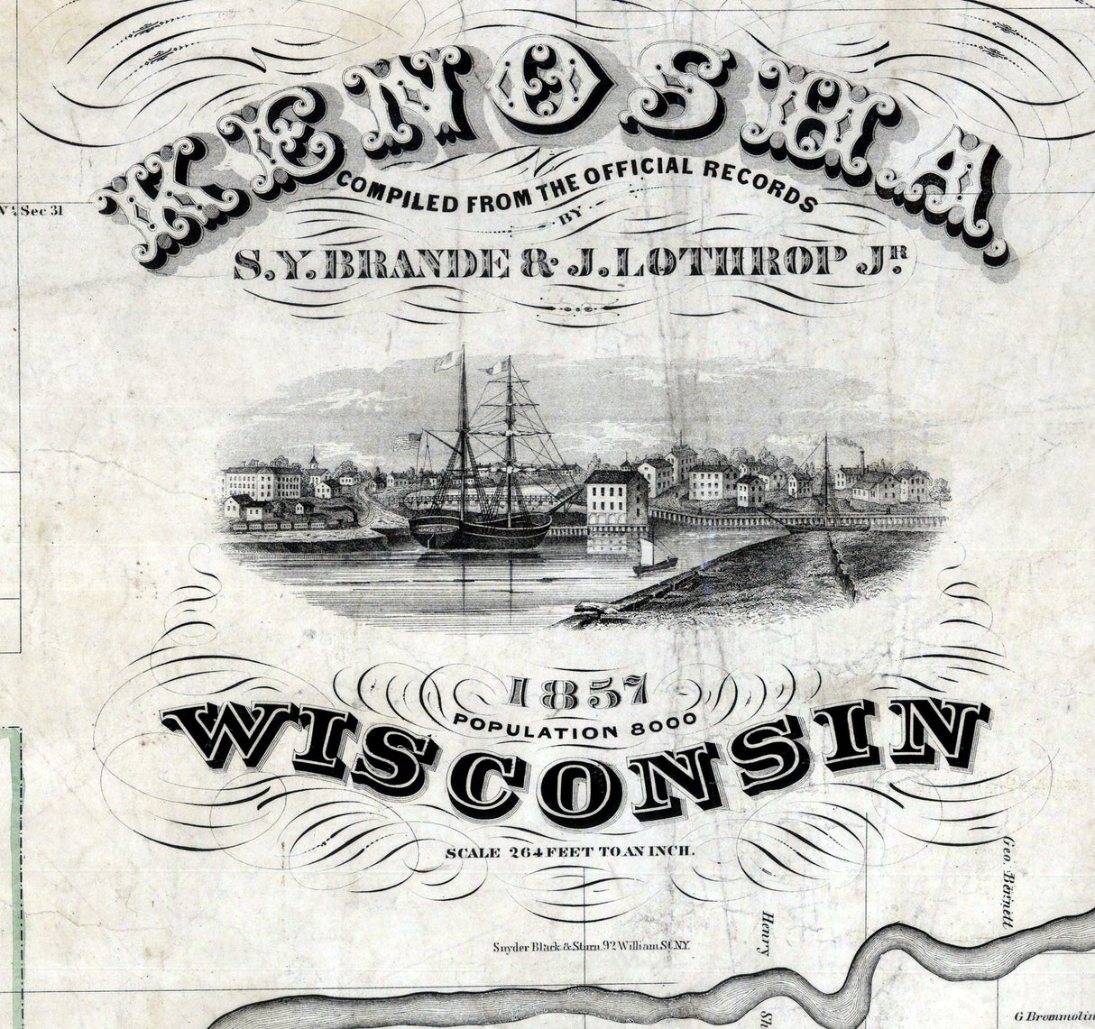 1857 Town Map of Kenosha Wisconsin