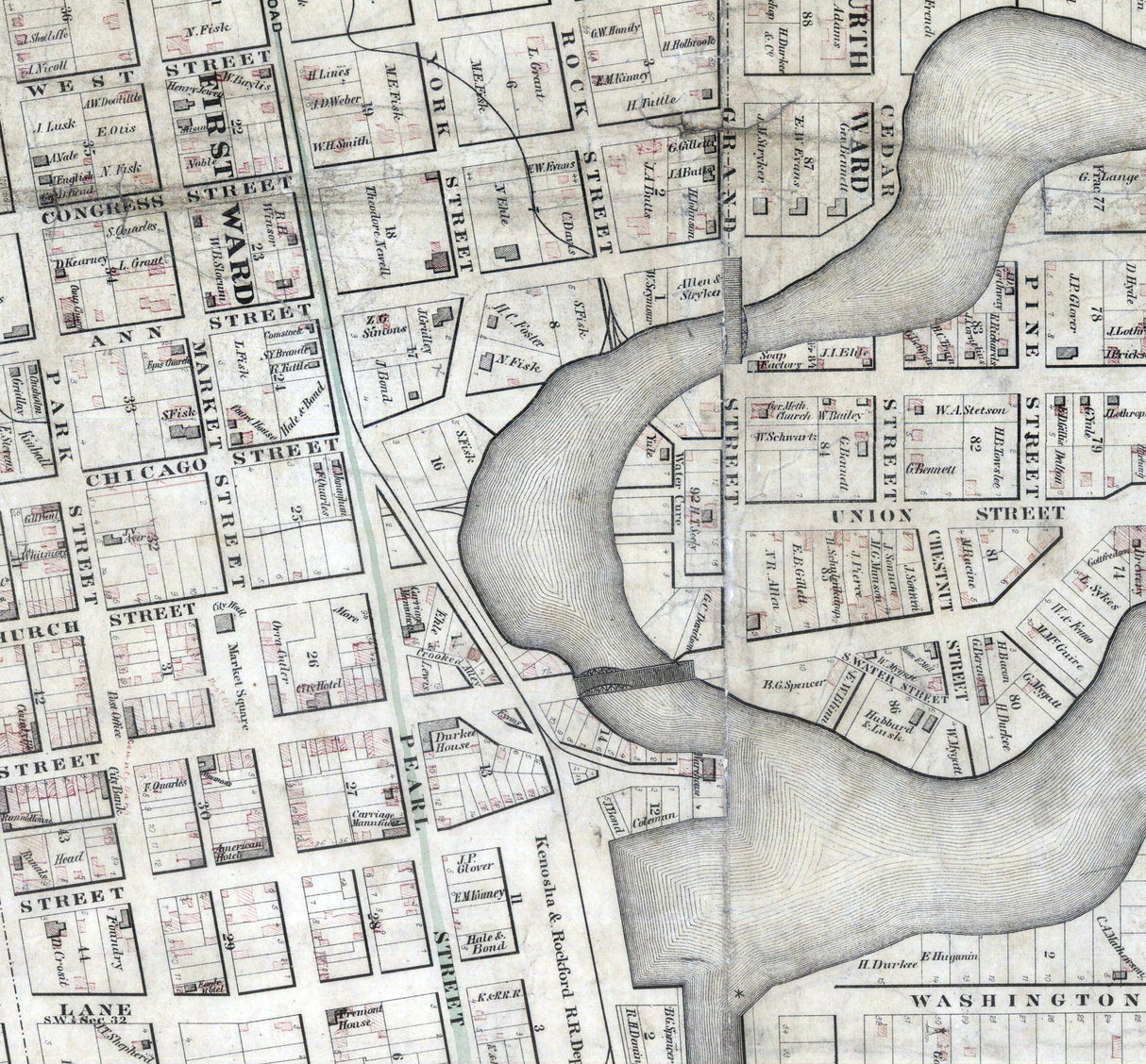 1857 Town Map of Kenosha Wisconsin