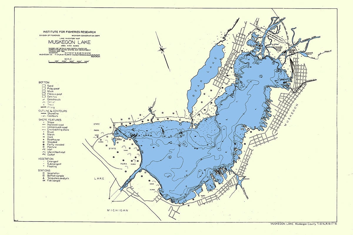 1933 Map of Muskegon Lake Muskegon County Michigan