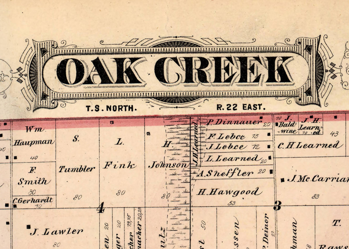 1876 Map of Oak Creek Township Milwaukee County Wisconsin