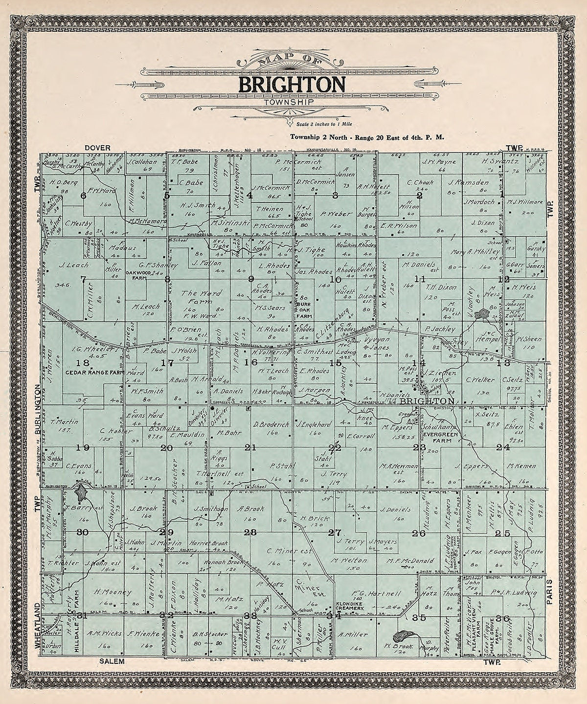 1908 Map of Brighton Township Kenosha County Wisconsin