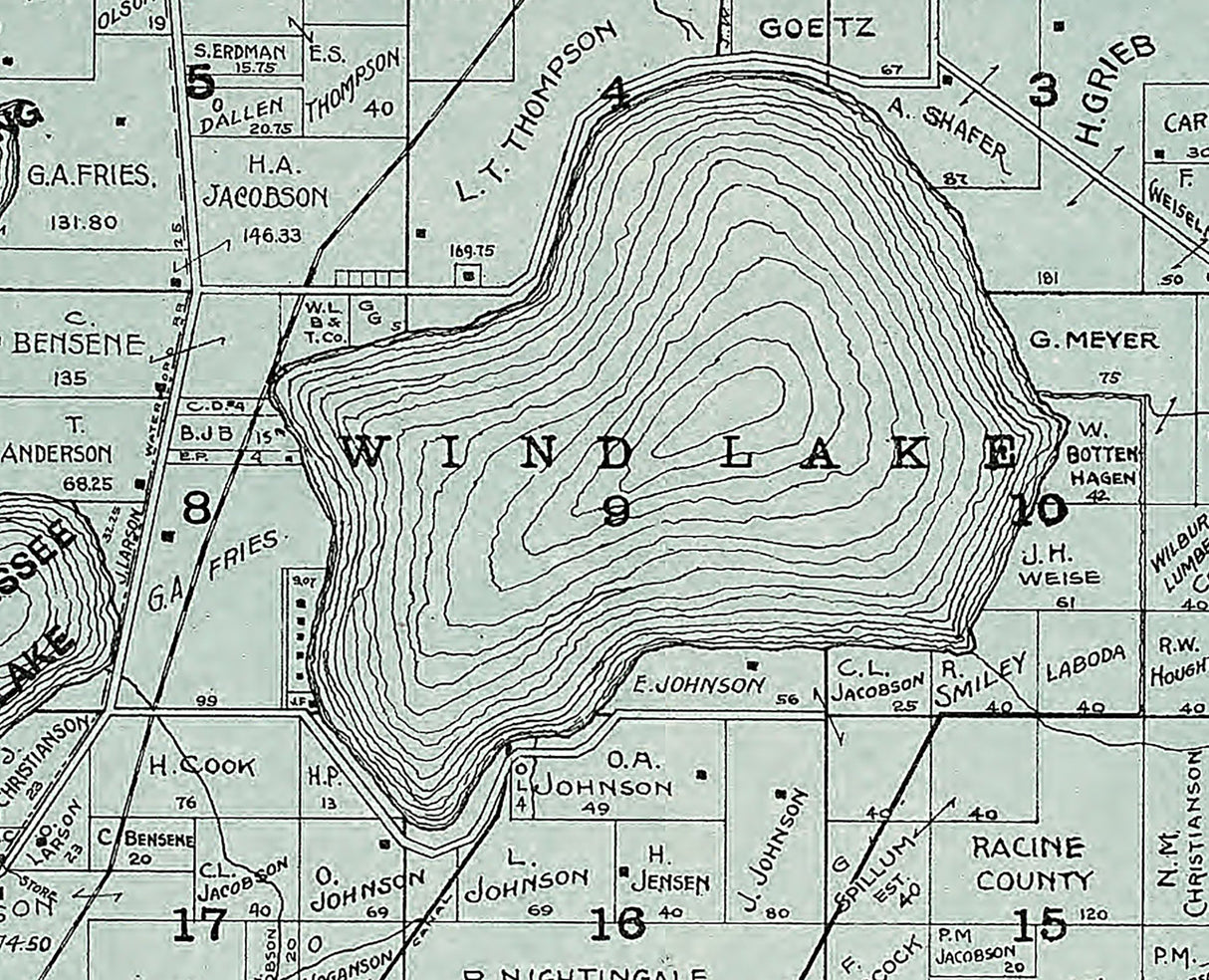 1908 Map of Norway Township Racine County Wisconsin