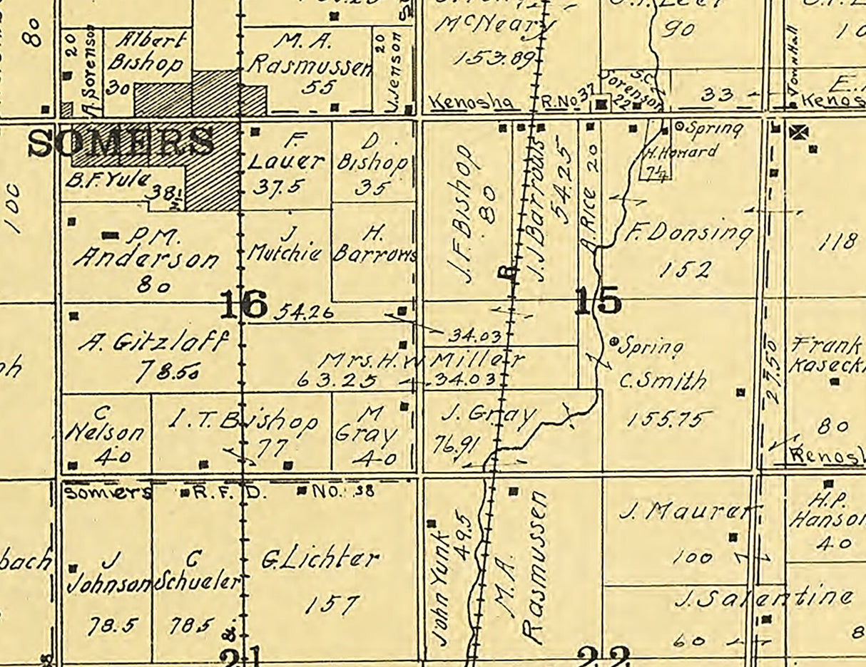 1908 Map of Somers Township Kenosha County Wisconsin