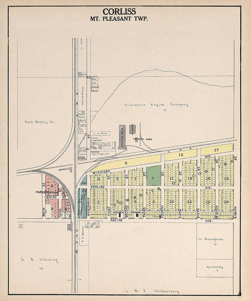 1908 Town Map of Corliss Racine County Wisconsin
