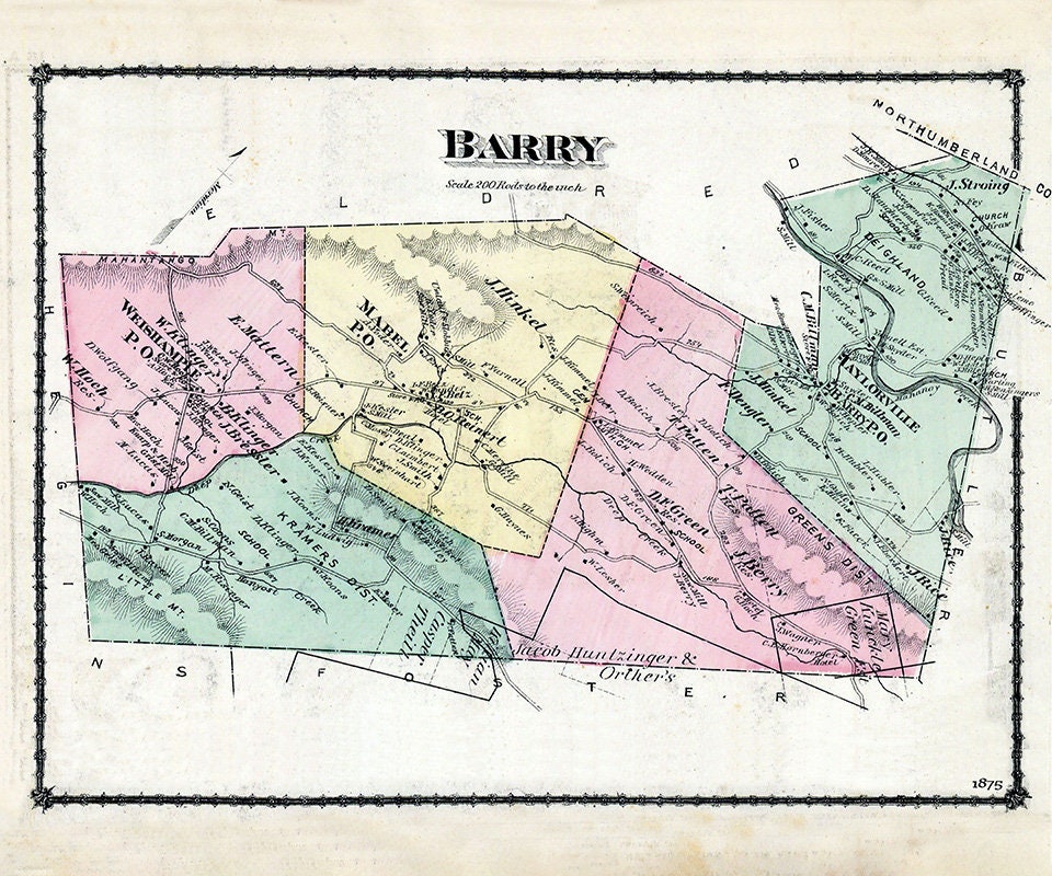 1875 Map of Barry Township Schuylkill County Pennsylvania