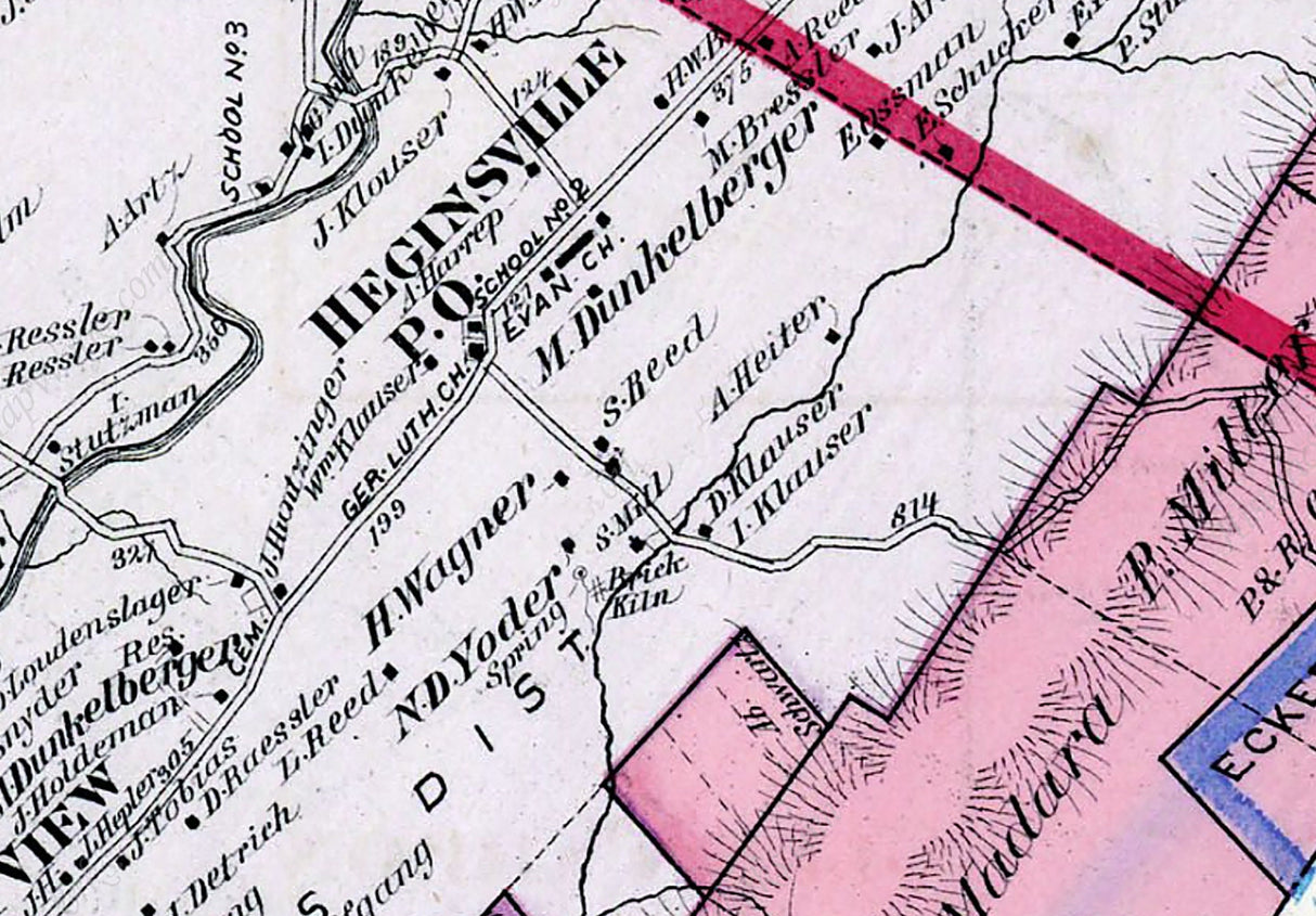 1875 Map of Hegins Township Schuylkill County Pennsylvania