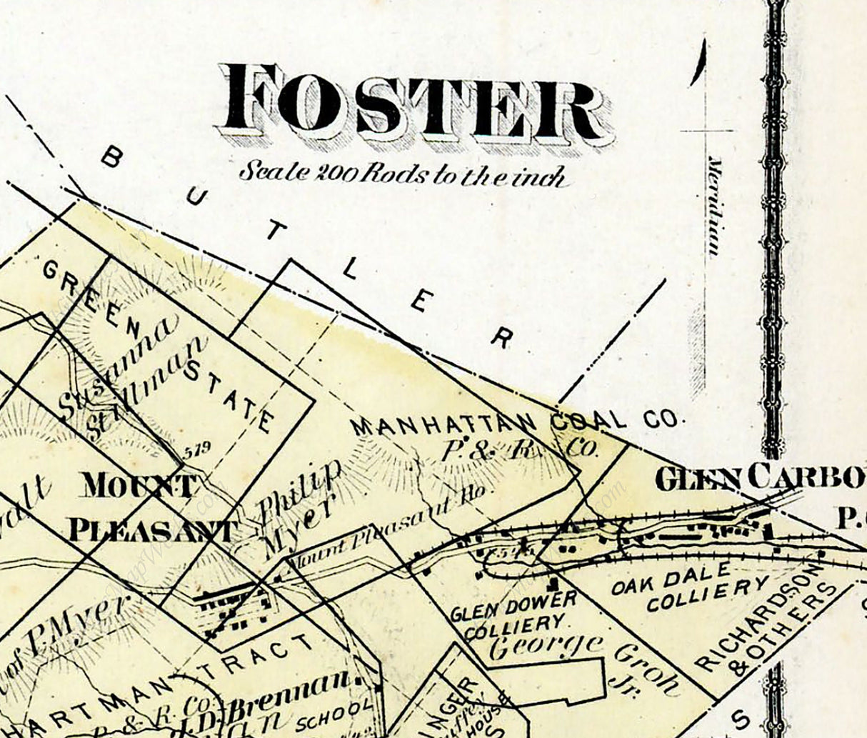 1875 Map of Klein Township and Foster Township Schuylkill County Pennsylvania