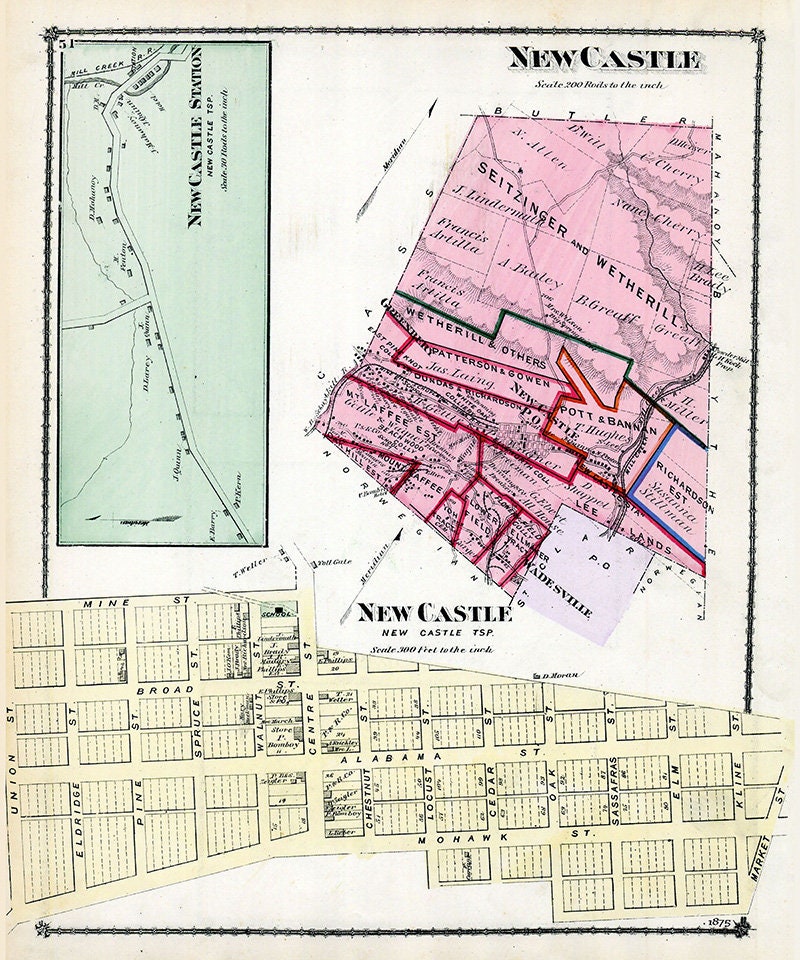 1875 Map of New Castle Township Schuylkill County Pennsylvania