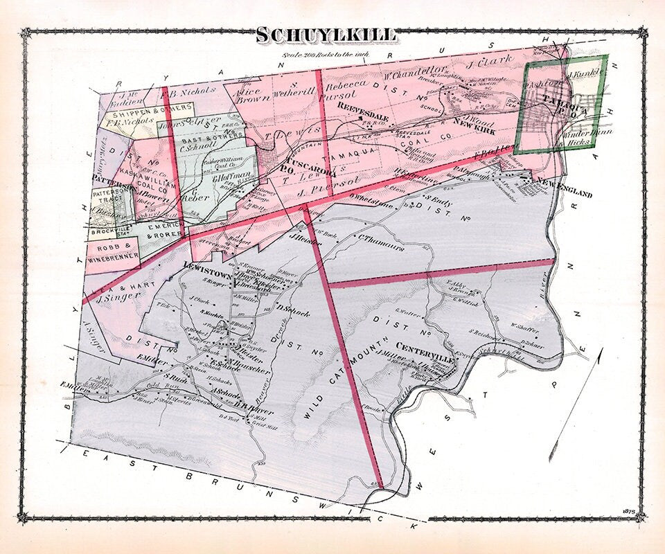 1875 Map of Schuylkill Township Schuylkill County Pennsylvania