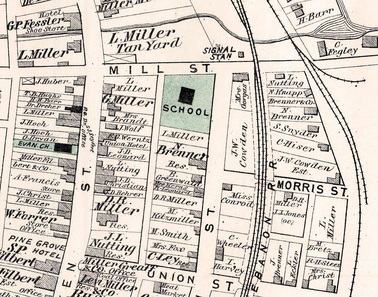 1875 Town Map of Pine Grove Schuylkill County Pennsylvania