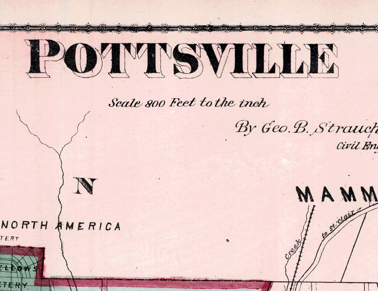 1875 Town Map of Pottsville Schuylkill County Pennsylvania