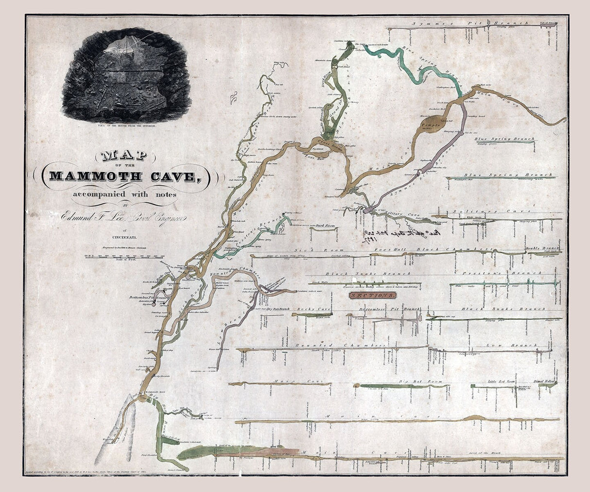 1835 Map of Mammoth Cave Kentucky