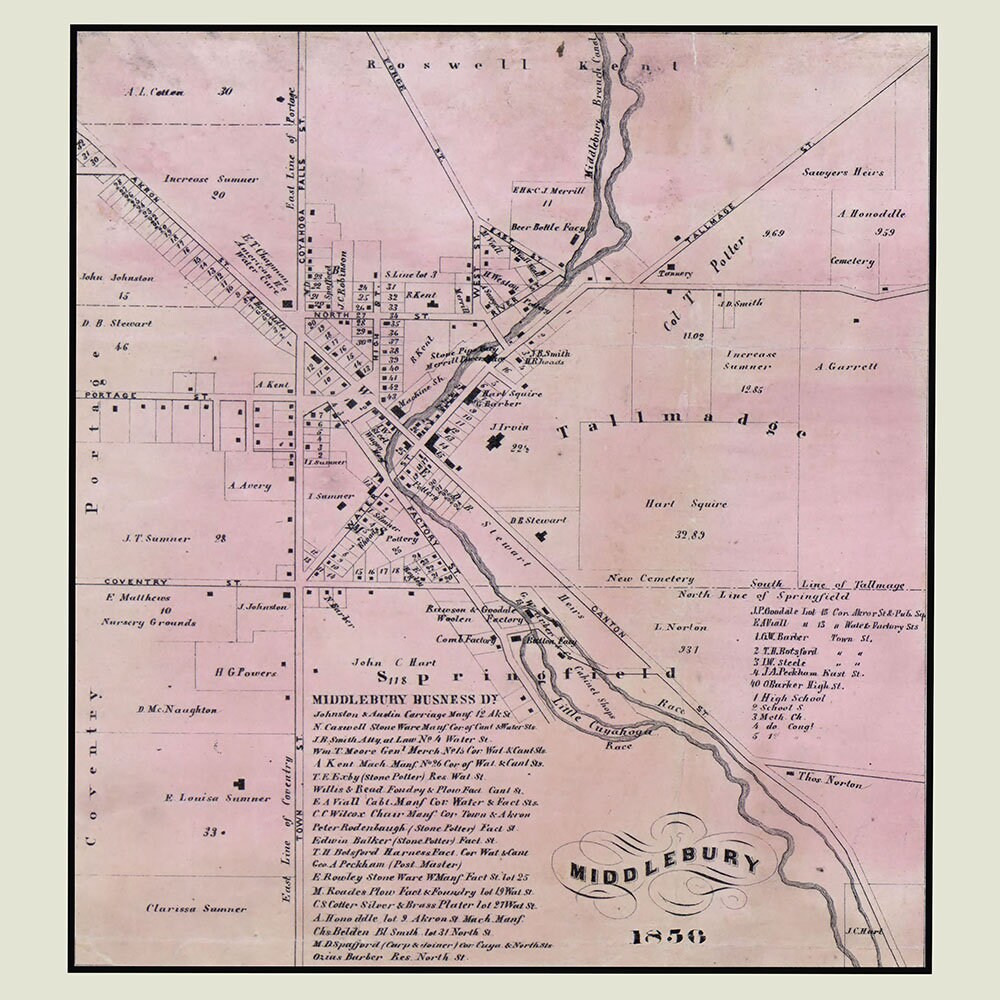 1856 Town Map of Middlebury Summit County Ohio