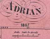 1857 Town Map of Adrian Lenawee County Michigan