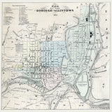 1862 Town Map of Allentown Lehigh County Pennsylvania