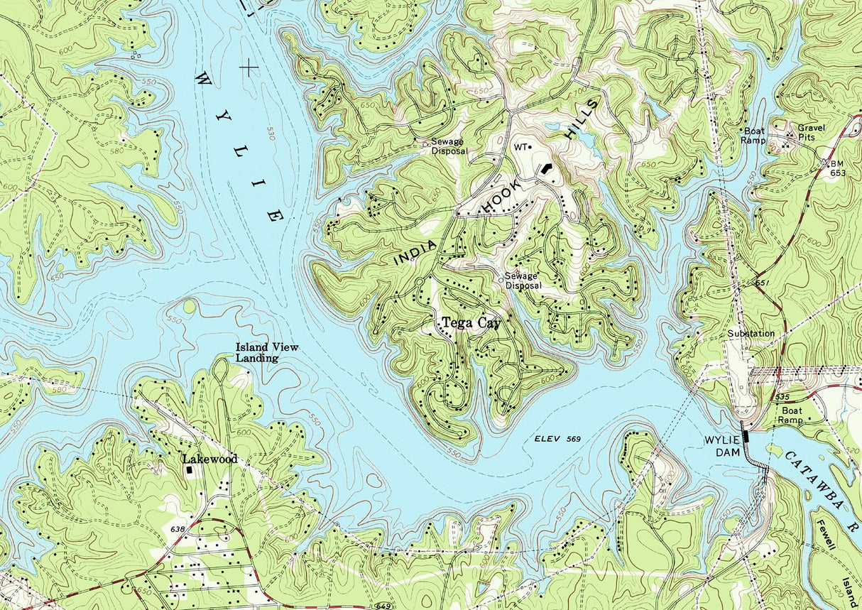 1973 Map of Lake Wylie South Carolina