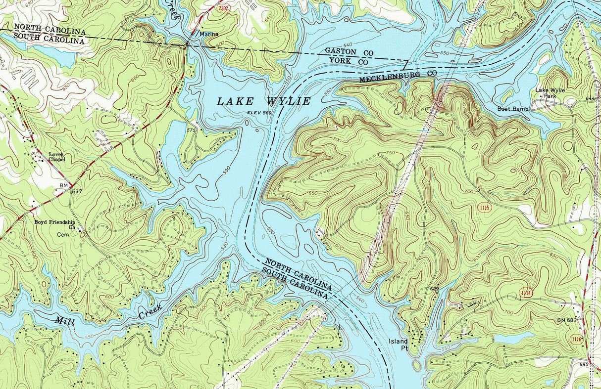 1973 Map of Lake Wylie South Carolina