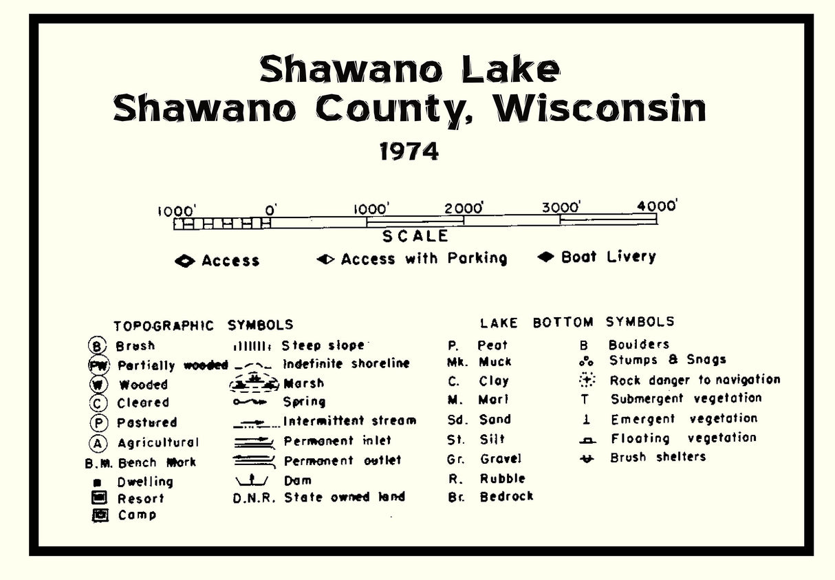 1974 Map of Shawano Lake Shawano County Wisconsin