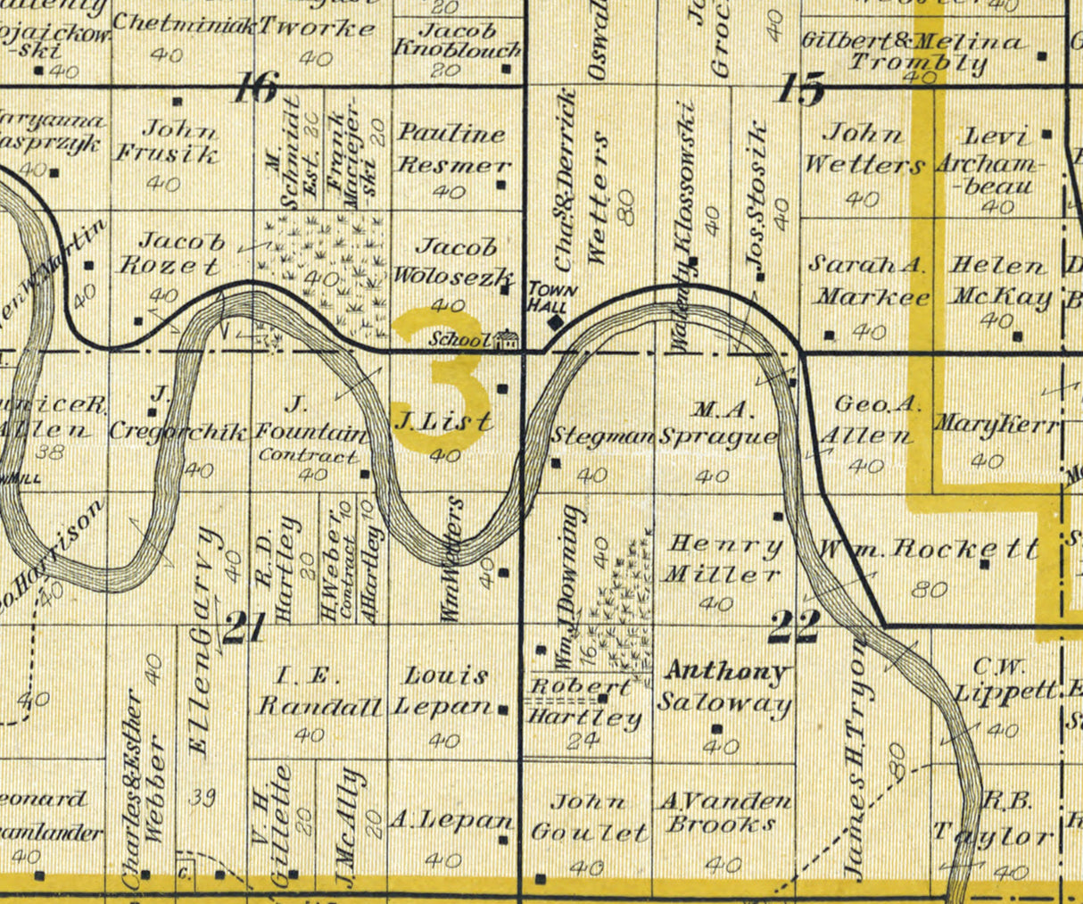 1896 Map of Kawkawlin Township Bay County Michigan