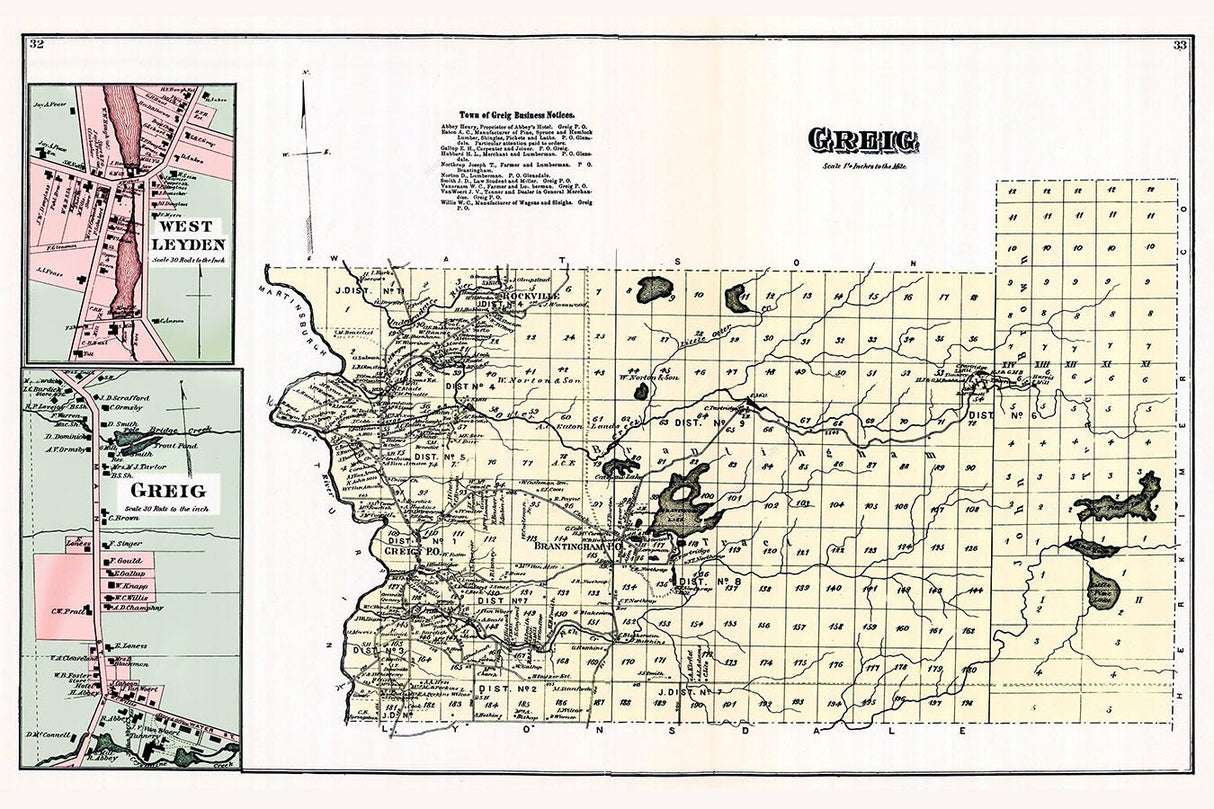1875 Map of Greig Township Lewis County New York