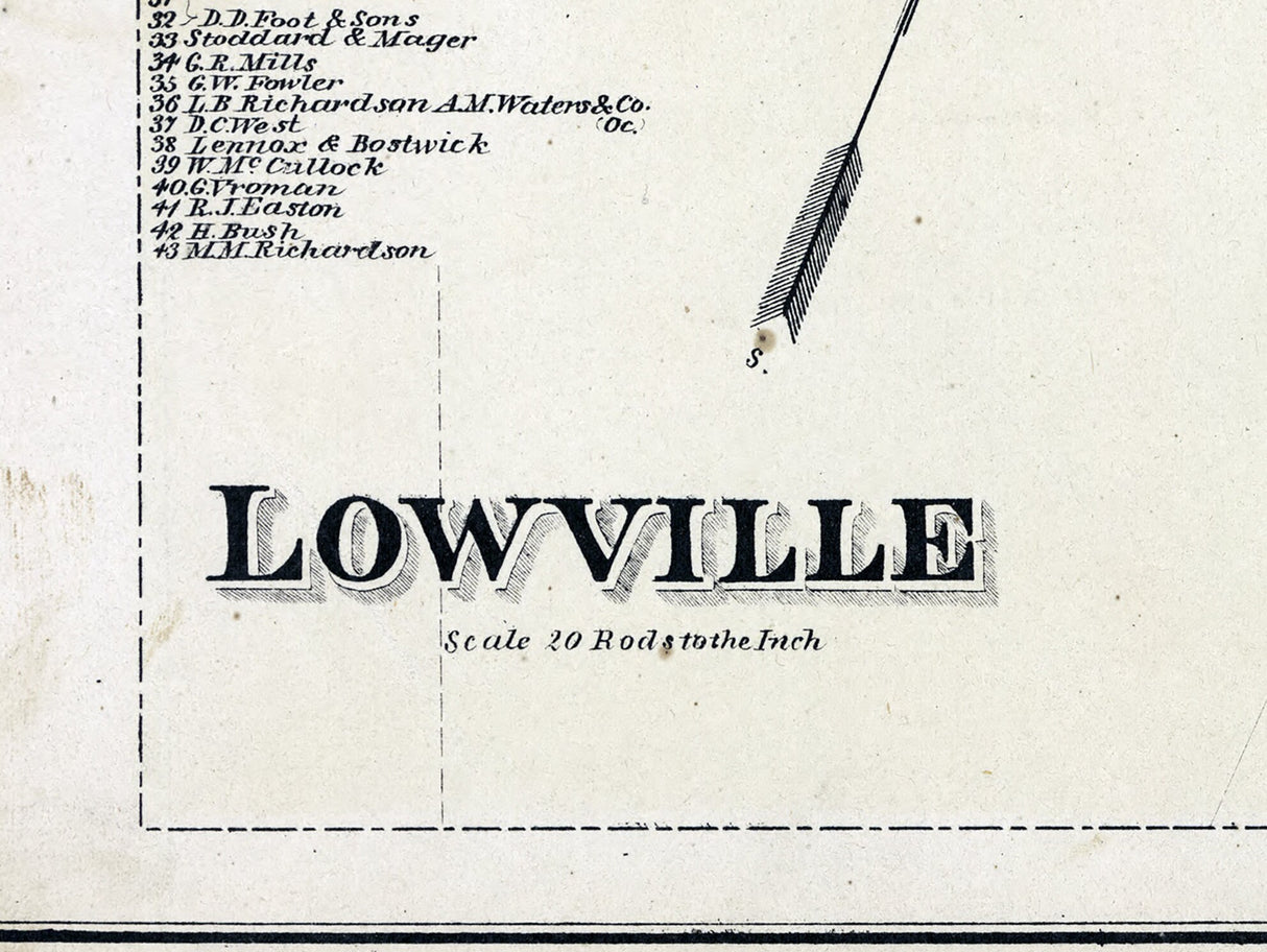 1875 Town Map of Lowville Lewis County New York