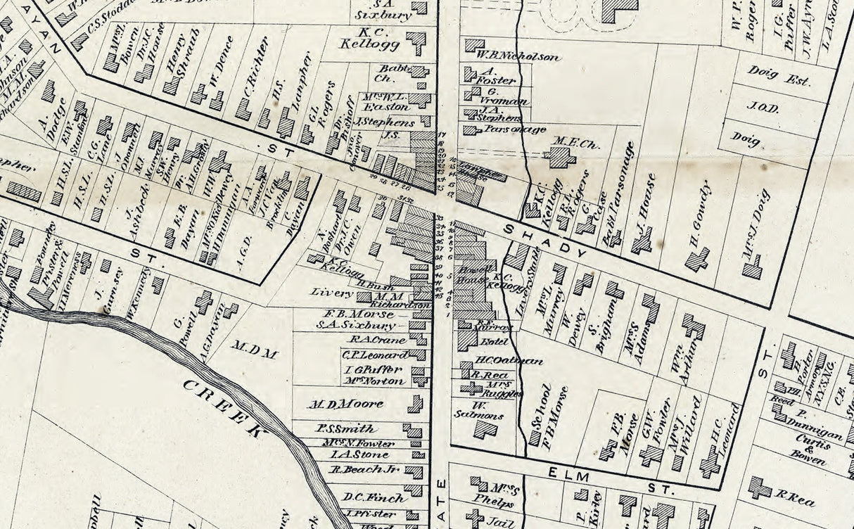 1875 Town Map of Lowville Lewis County New York