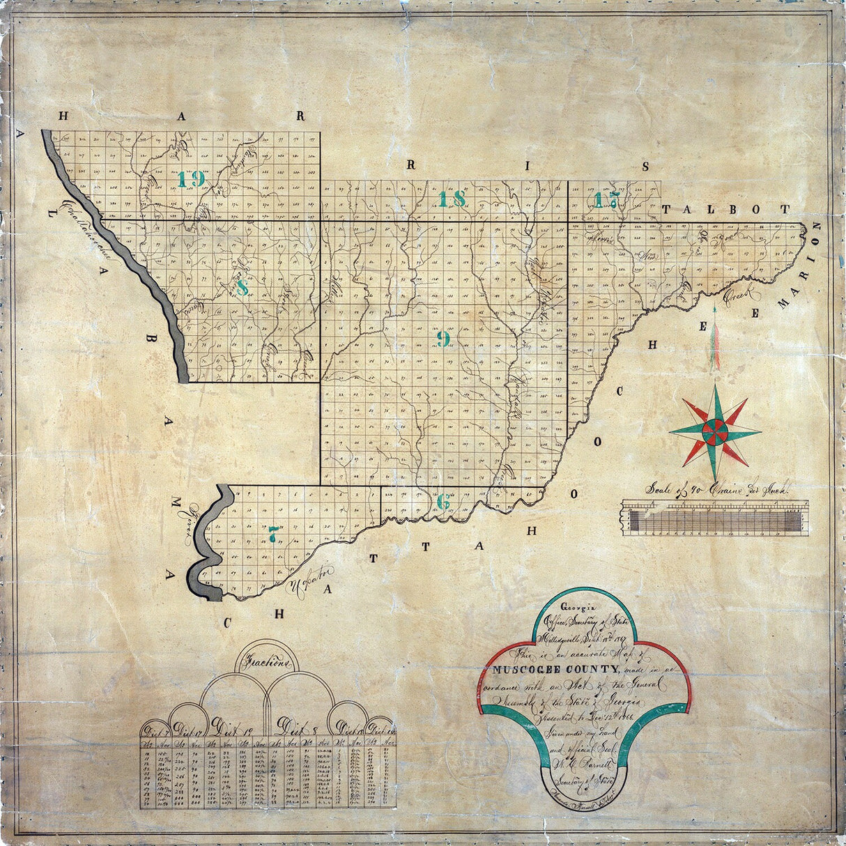 1867 Map of Muscogee County Georgia