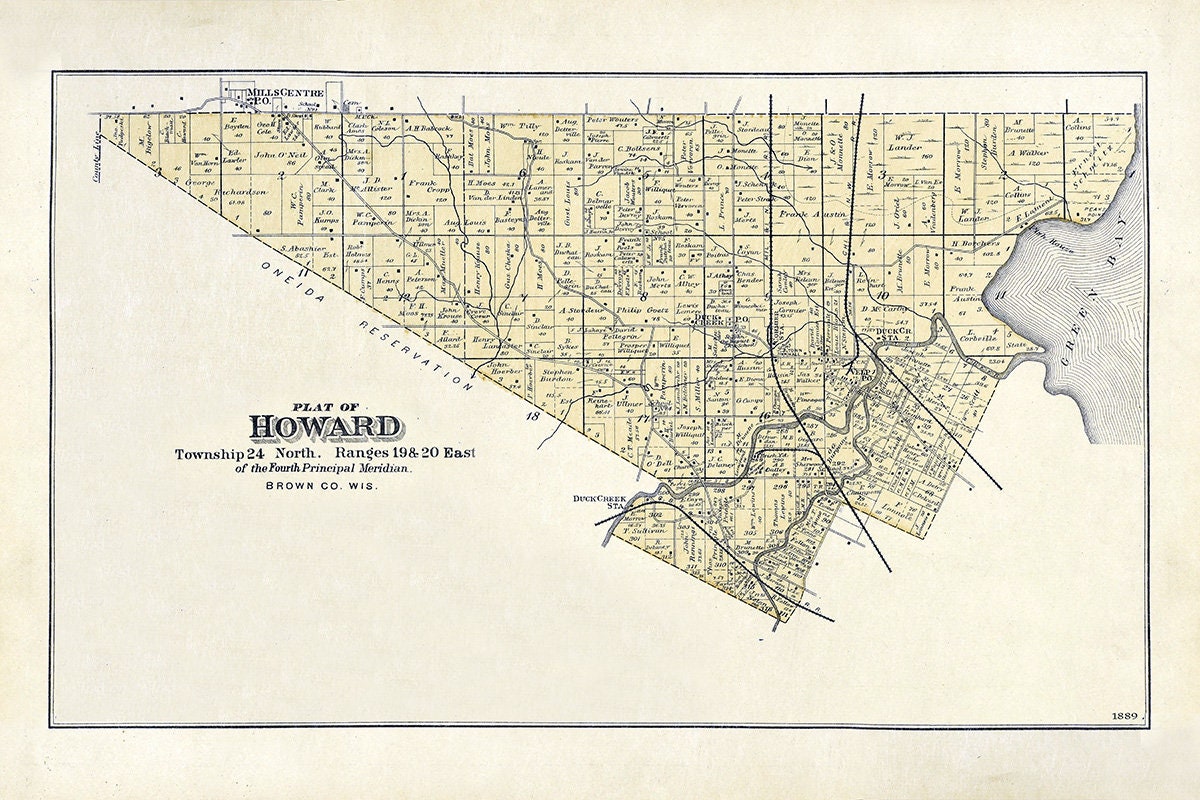 1889 Map of Howard Township Brown County Wisconsin