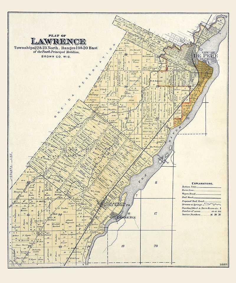 1889 Map of Lawrence Township Brown County Wisconsin