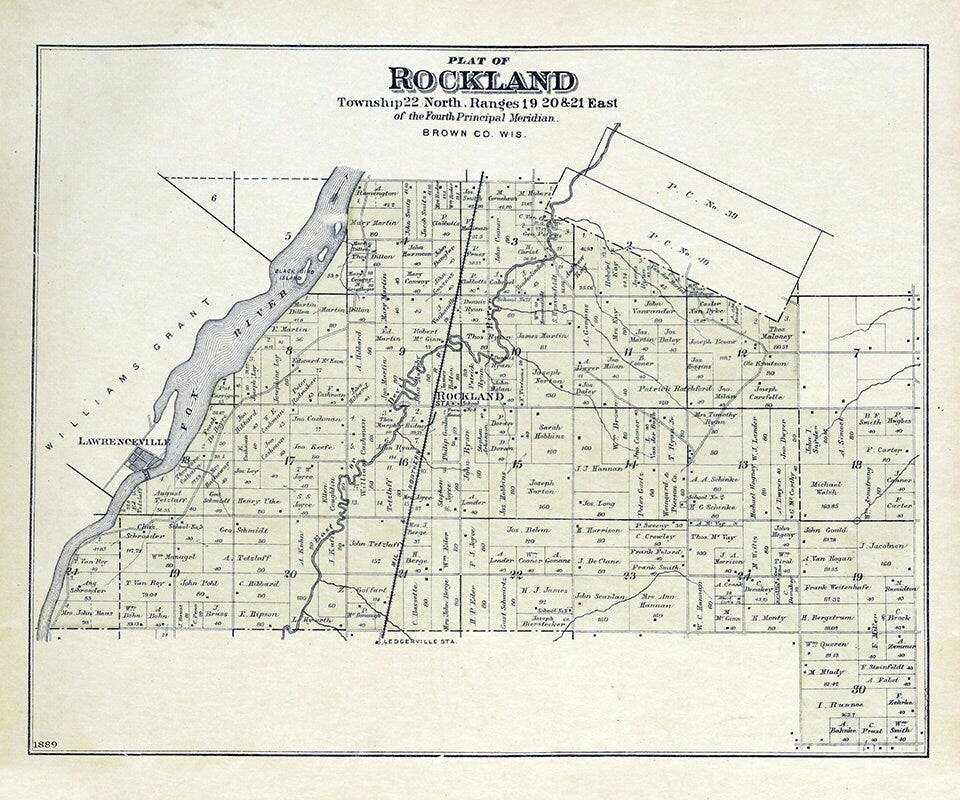 1889 Map of Rockland Township Brown County Wisconsin