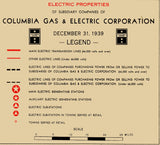 1939 Map of Columbia Gas & Electric Corporation Electric Transmission Lines Stations Ohio