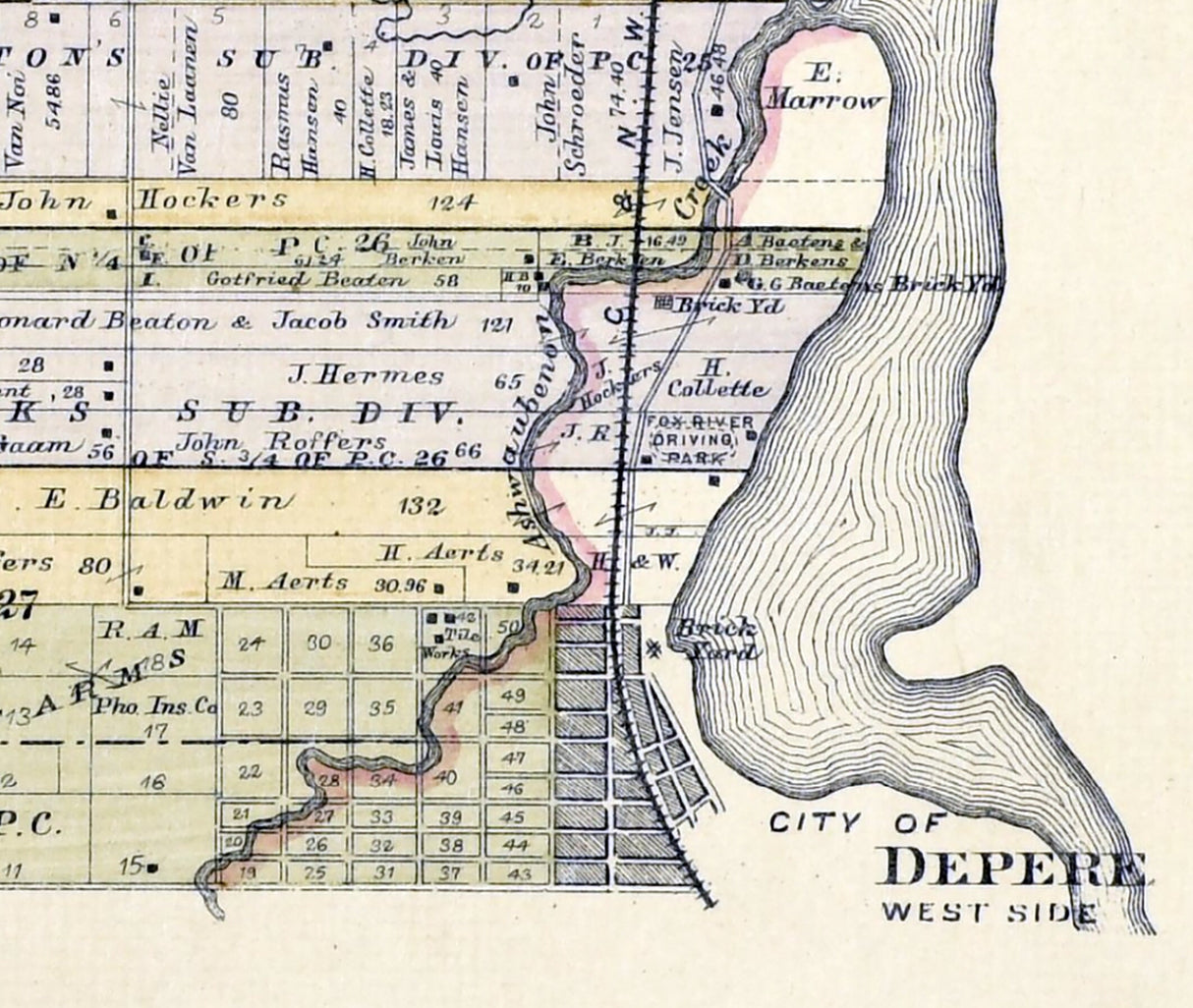 1889 Town Map of Ashwaubenon Brown County Wisconsin