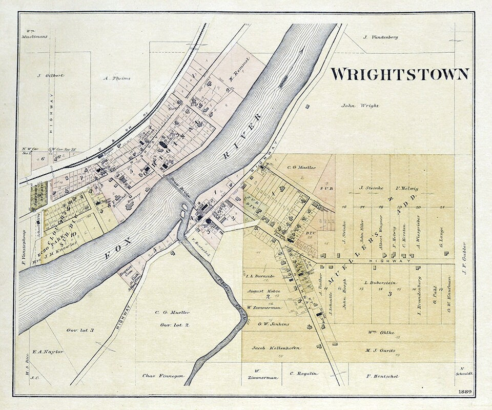 1889 Town Map of Wrightstown Brown County Wisconsin