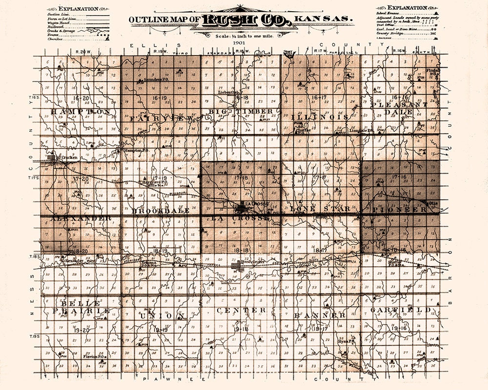 1901 Map of Rush County Kansas