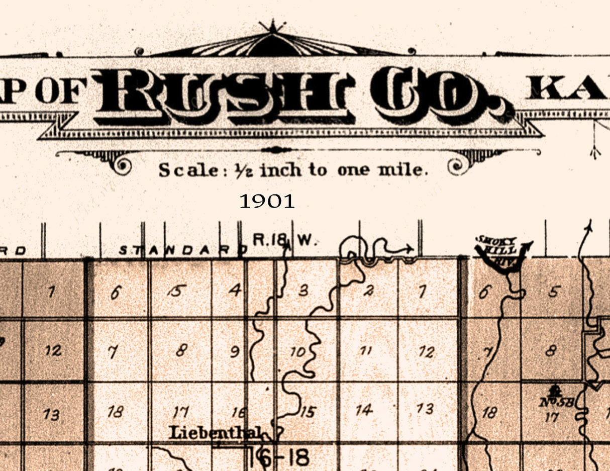 1901 Map of Rush County Kansas