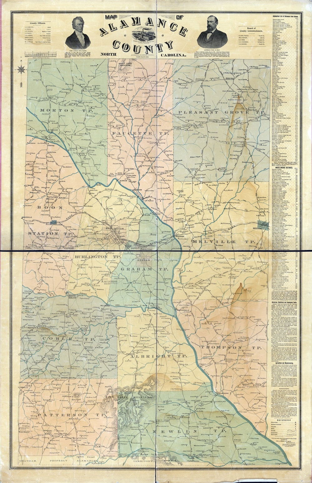 1893 Map of Alamance County North Carolina