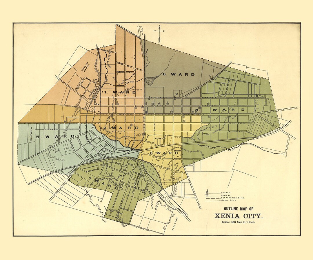 1896 Map of Xenia City Greene County Ohio