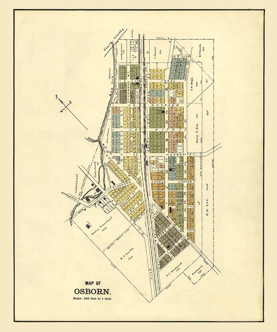 1896 Town Map of Osborn Greene County Ohio