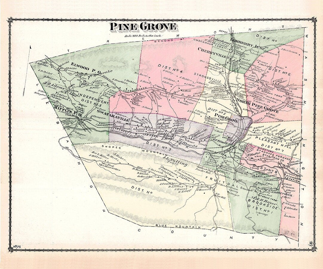 1875 Map of Pine Grove Township Schuylkill County Pennsylvania