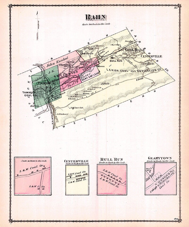 1875 Map of Rahn Township Schuylkill County Pennsylvania