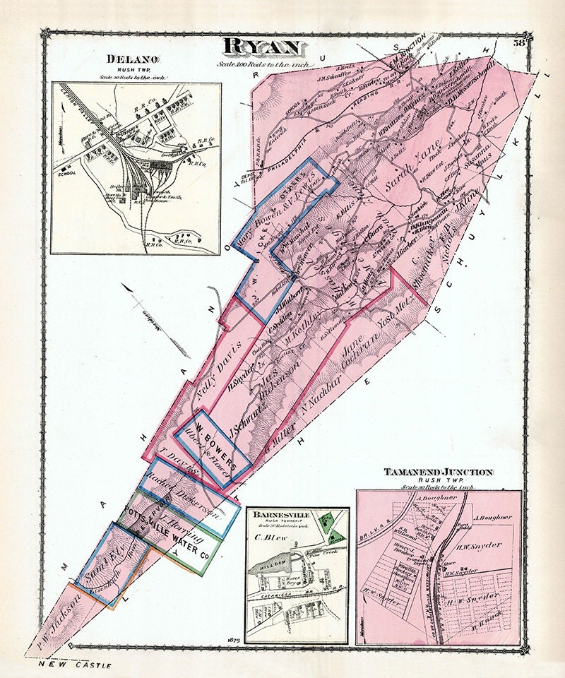 1875 Map of Ryan Township Schuylkill County Pennsylvania