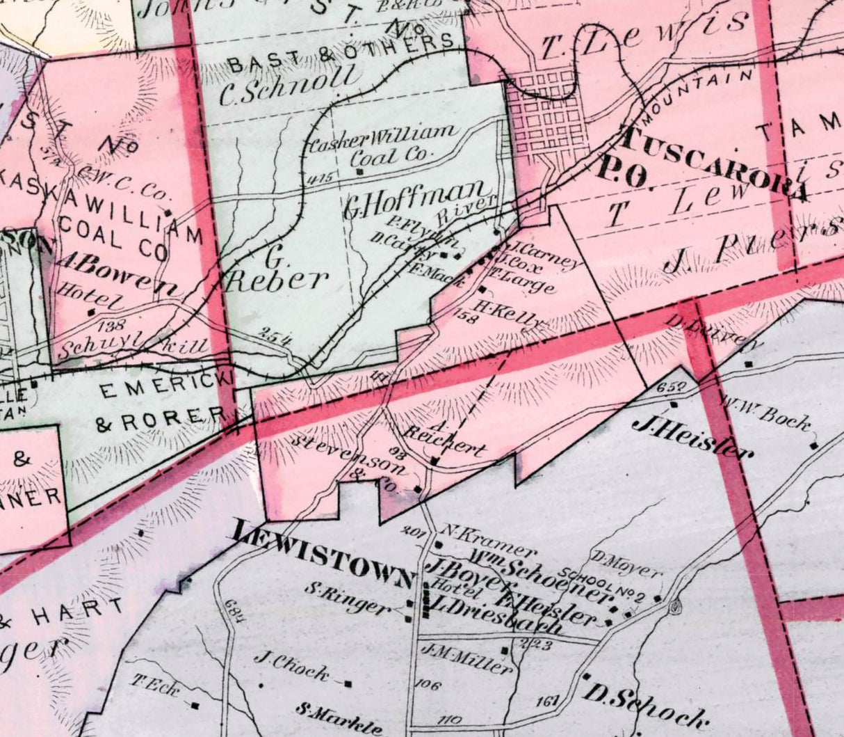 1875 Map of Schuylkill Township Schuylkill County Pennsylvania