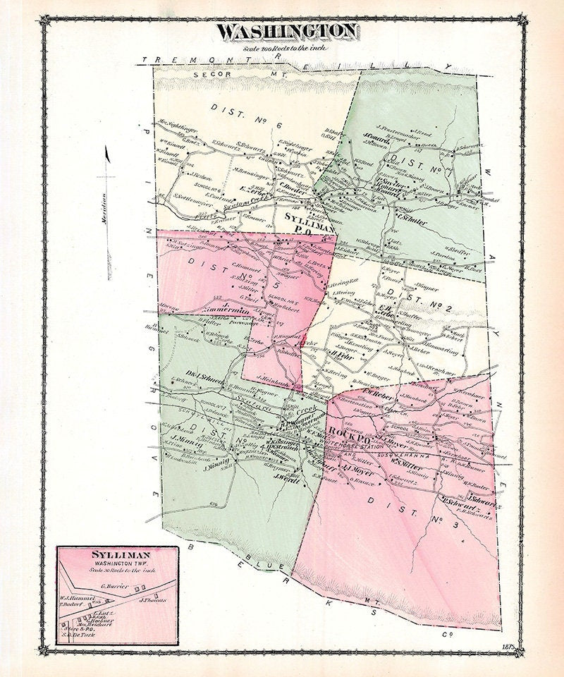 1875 Map of Washington Township Schuylkill County Pennsylvania