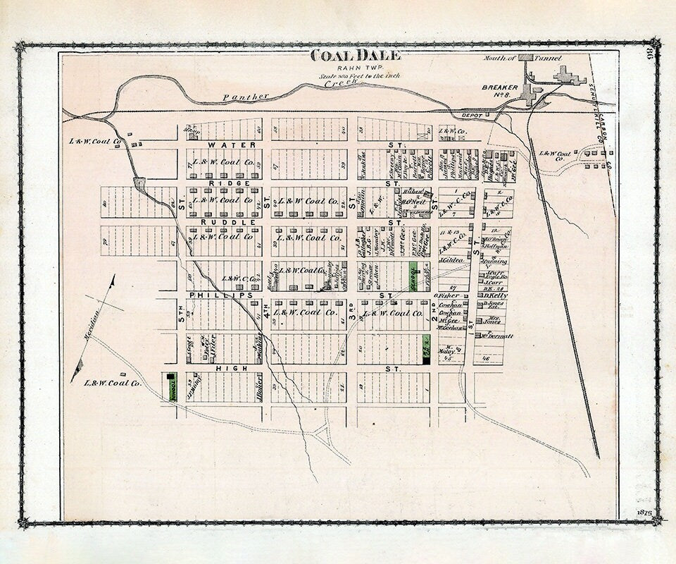 1875 Town Map of Coaldale Schuylkill County Pennsylvania