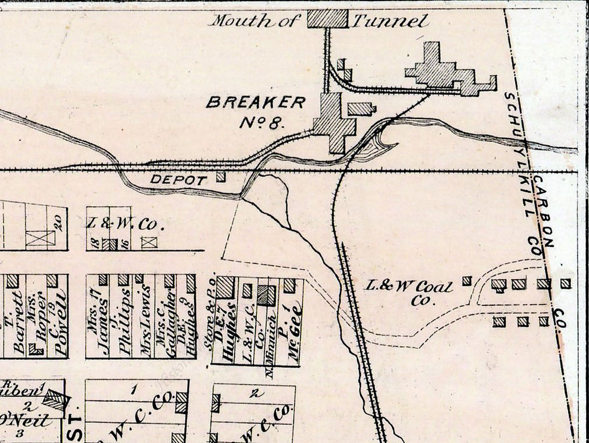 1875 Town Map of Coaldale Schuylkill County Pennsylvania