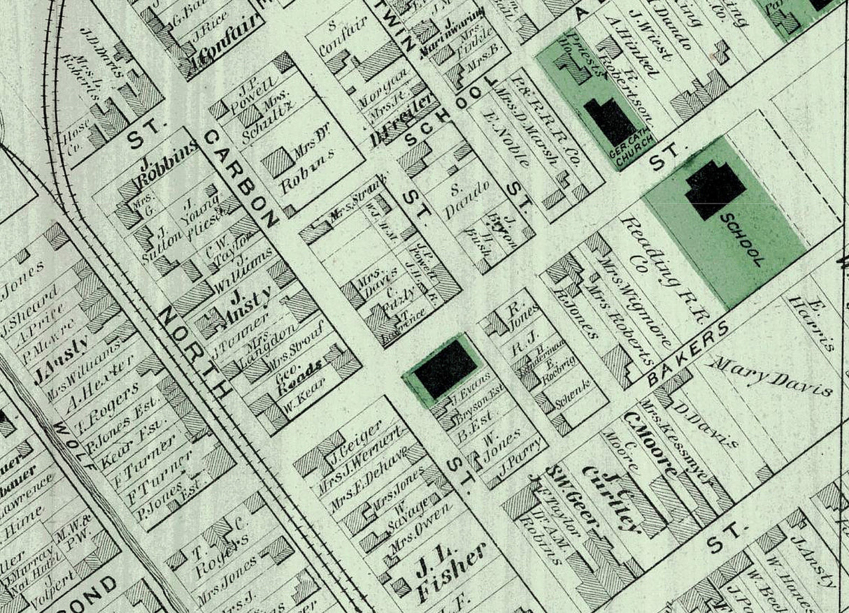 1875 Town Map of Minersville Schuylkill County Pennsylvania