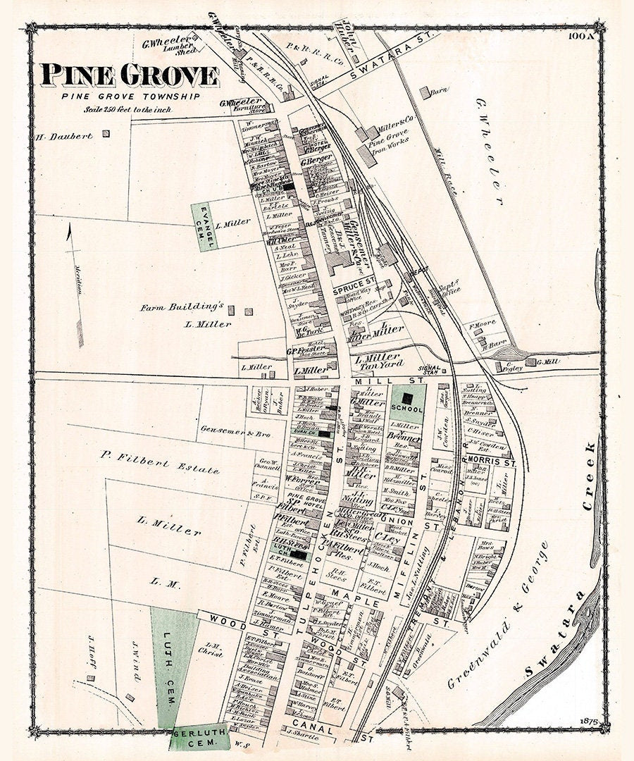 1875 Town Map of Pine Grove Schuylkill County Pennsylvania