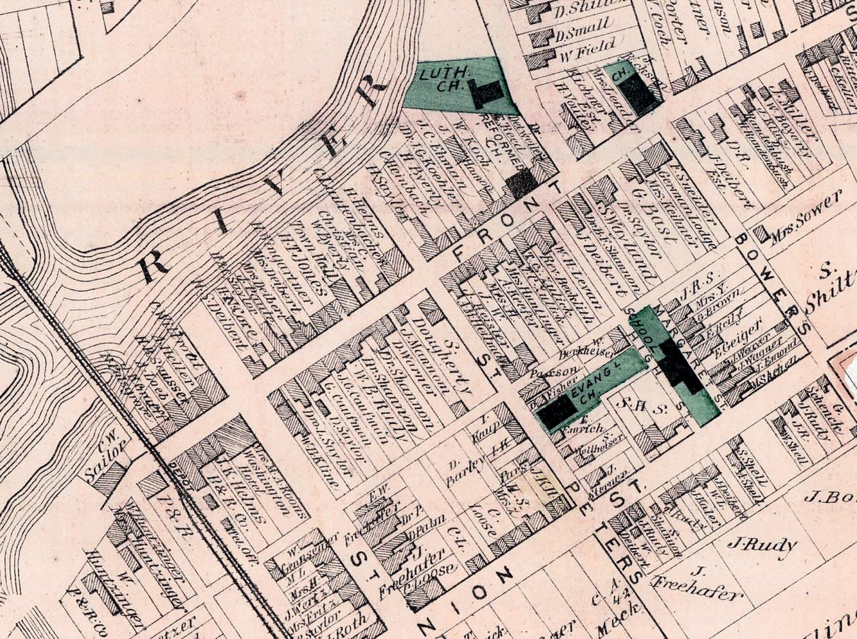 1875 Town Map of Schuylkill Haven Schuylkill County Pennsylvania