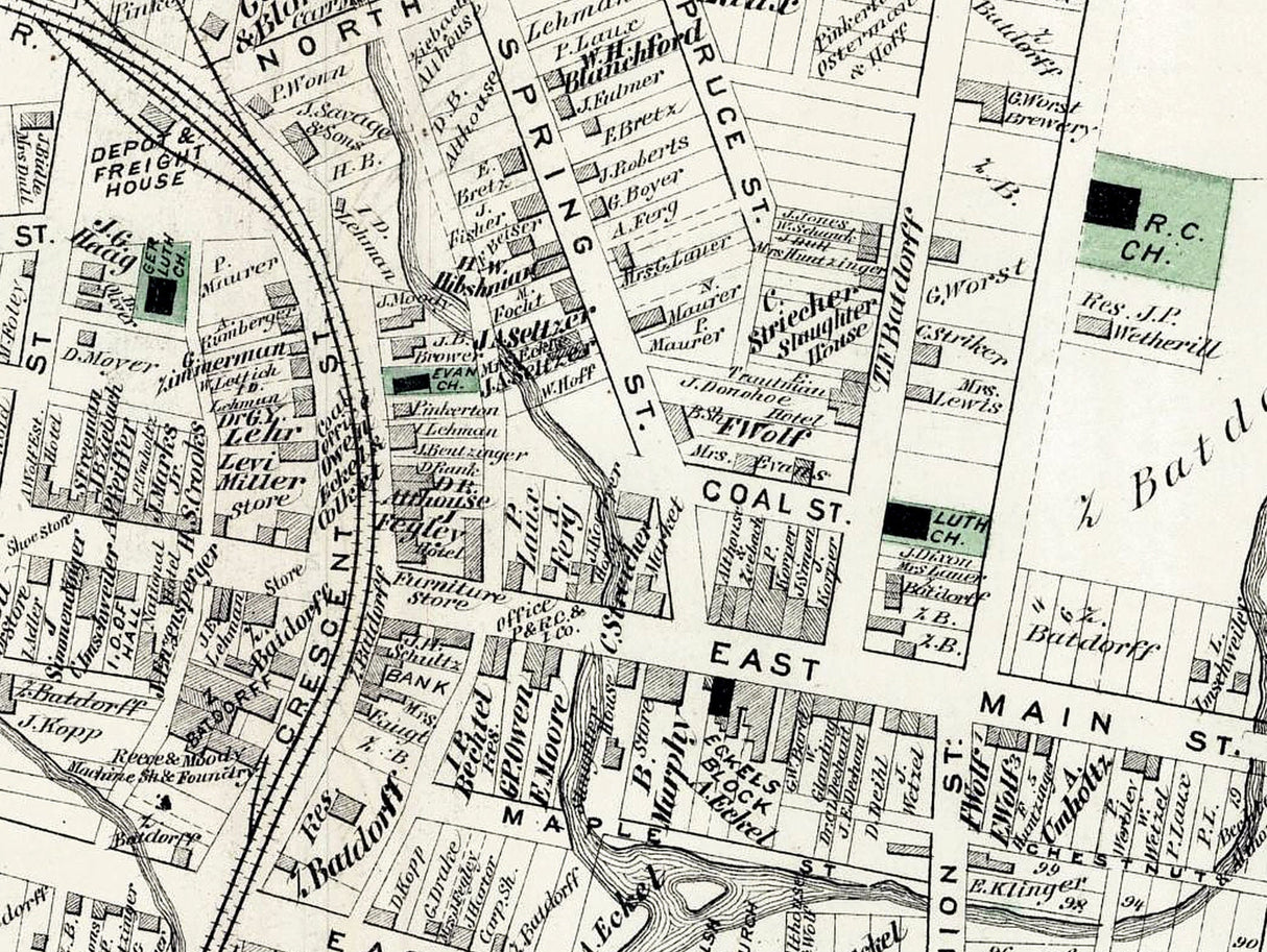 1875 Town Map of Tremont Schuylkill County Pennsylvania