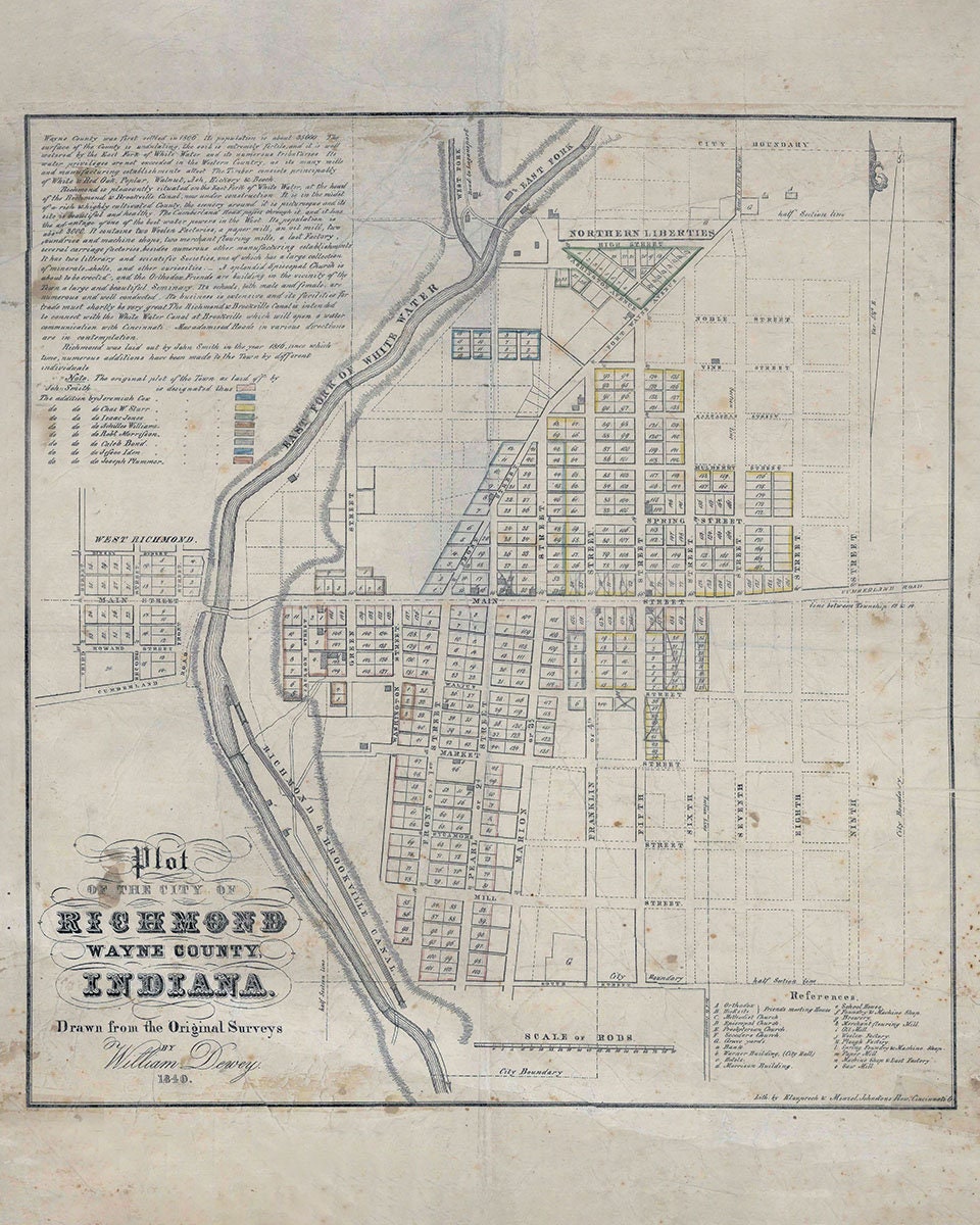 1840 Map of Richmond Wayne County Indiana